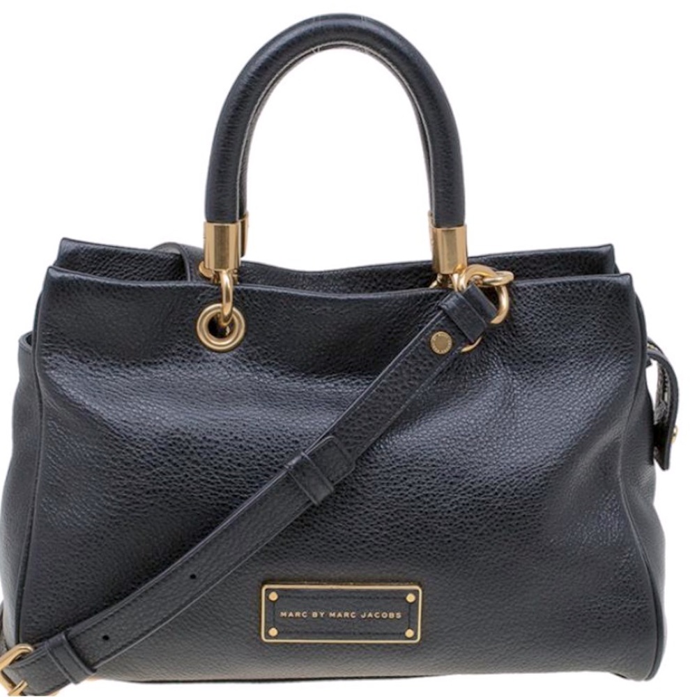 Marc By Marc Jacobs Black Leather Satchel with Gold Hardware Accents